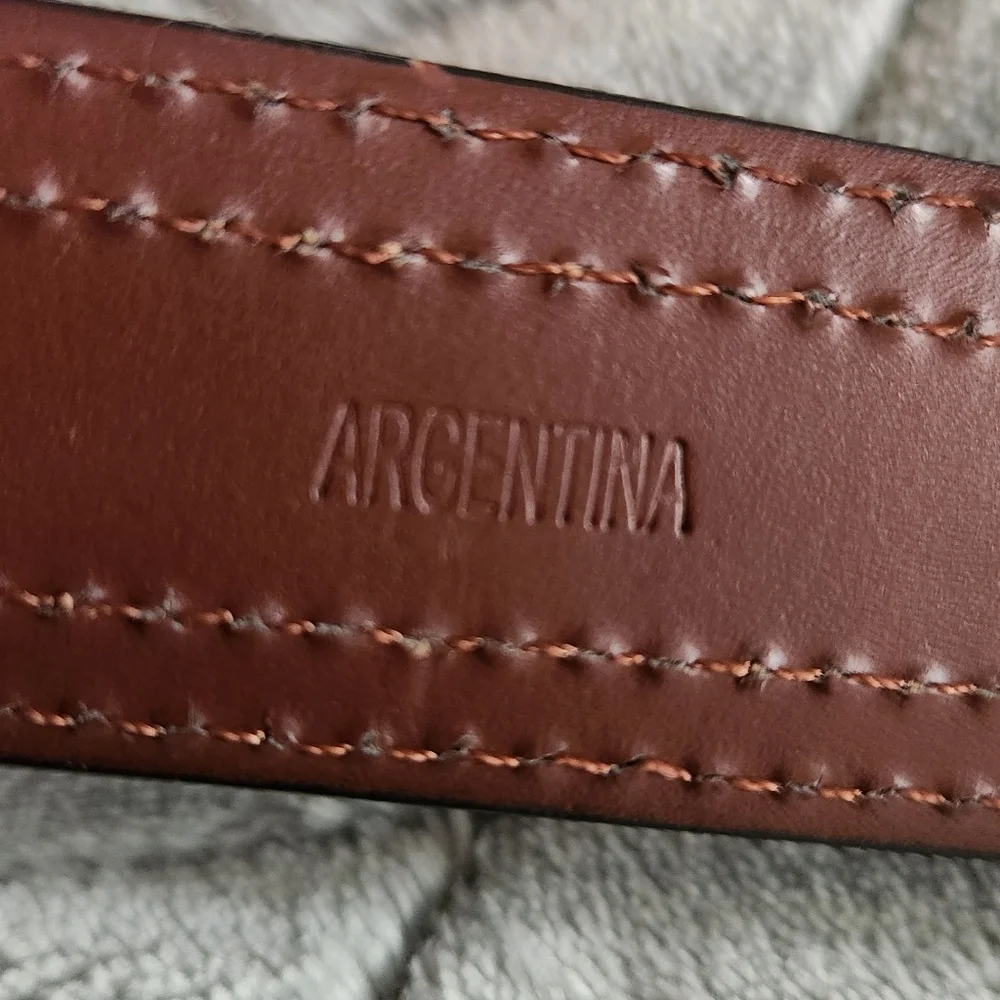 Men's Two-Tone Brown Leather Belt Argentina Silver-Tone Buckle 44